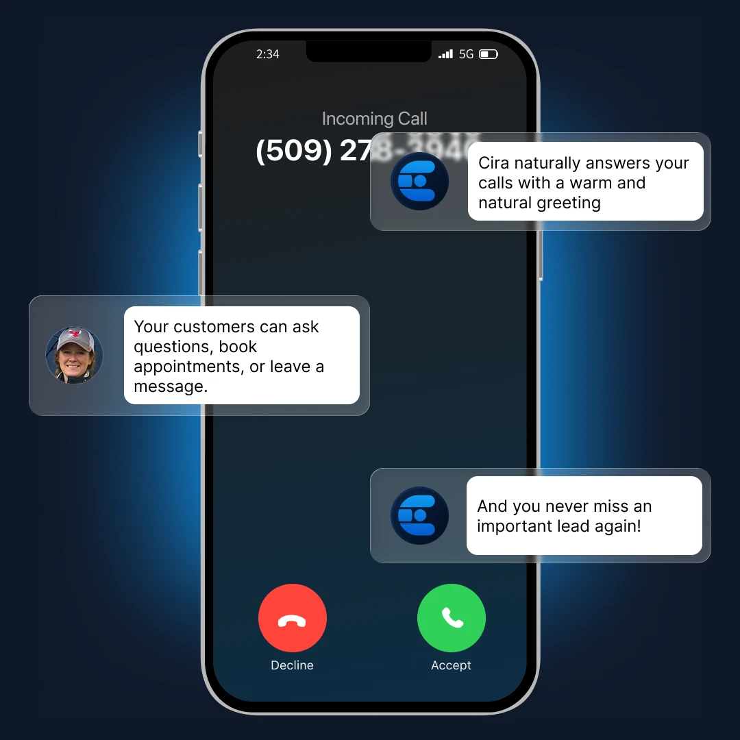 Cira AI receptionist answering calls for your business