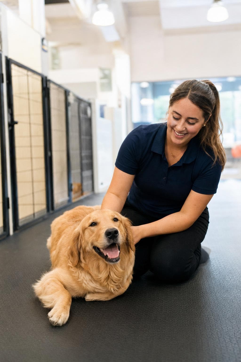 Dog at a pet boarding facility