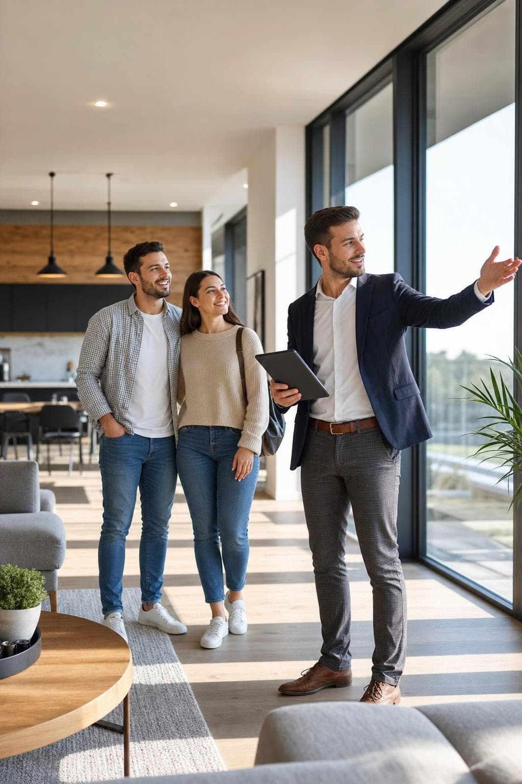 Real estate agent showing a home to a couple