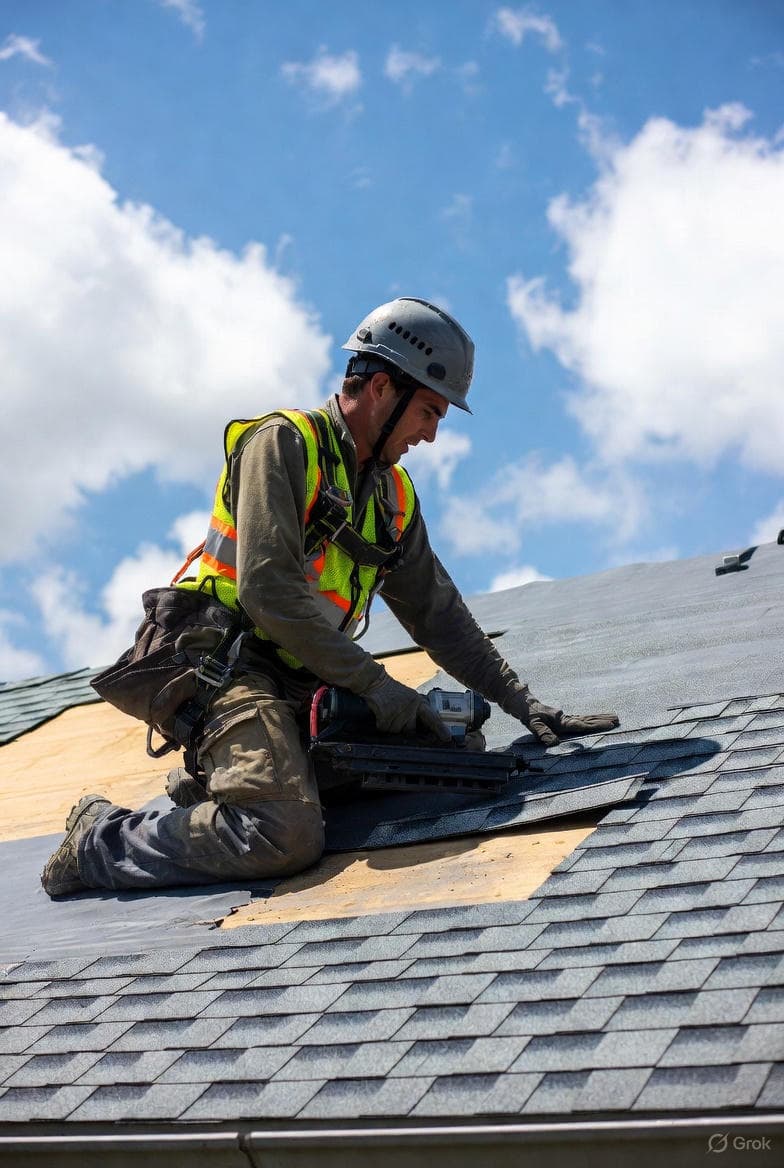 Roofing contractor at work