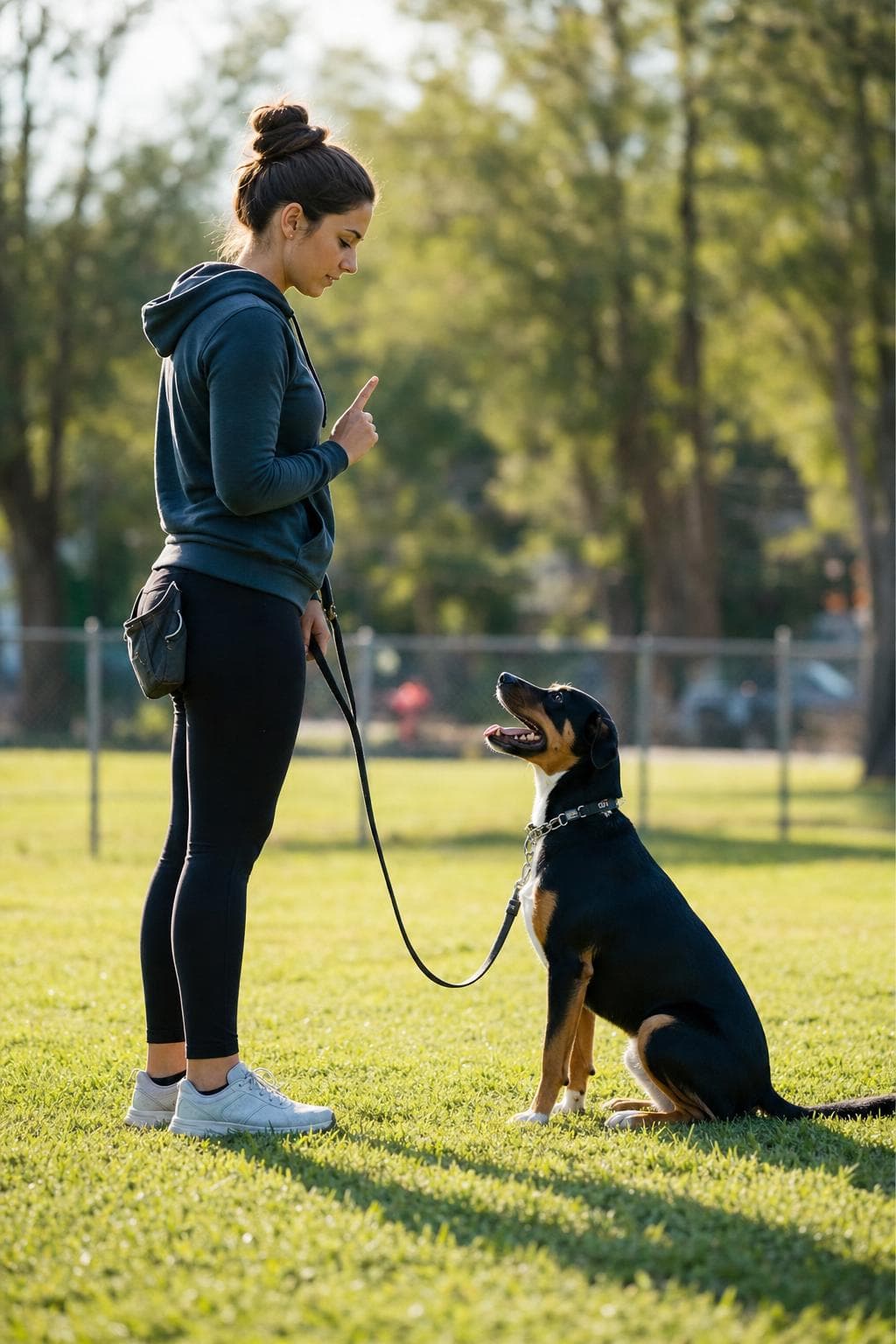 Dog trainer working with a dog on a leash
